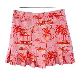 J. McLaughlin Louisa May Pink Red Skort Thibaut Tea House Ruffle Hem Size Medium